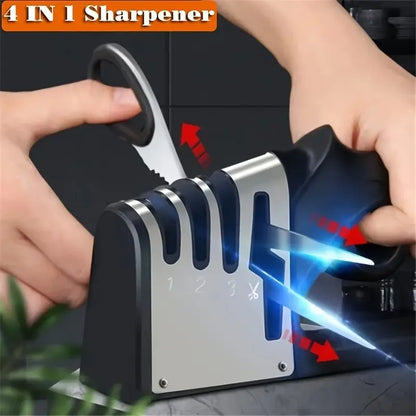 4-in-1 Professional Knife and Scissors Sharpener | Quick, Easy, and Efficient Tungsten Carbide Sharpening System, Non-Slip Base, Uncharged Operation, Kitchen Tool for Various Blades
