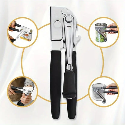 Can Opener with Lever | Stainless Steel Construction, Non-Slip Grip - Commercial & Home Kitchen Use - Easy Can Opening Tool for Restaurants, Households - Durable Can Opener for Heavy-Duty Cans & Bottles